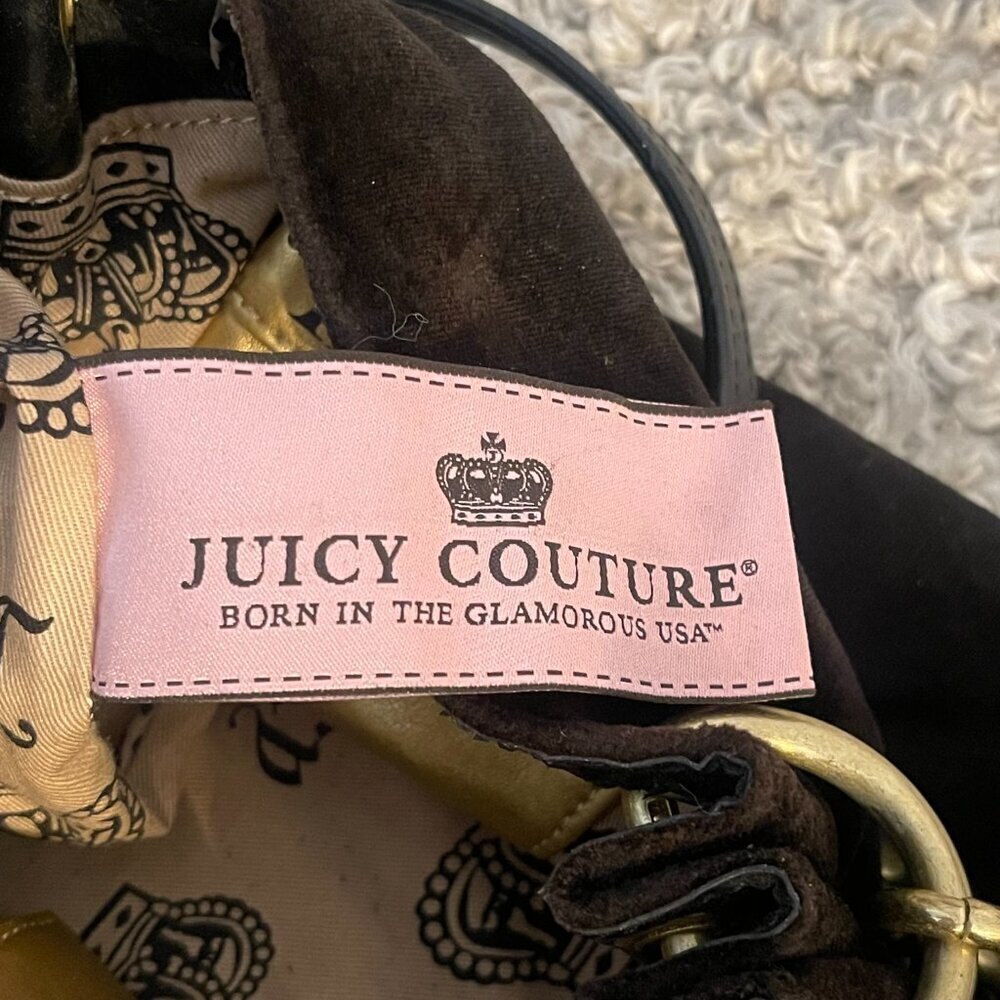 Juicy Couture P&G “Once Upon a Time” Royal Juicy Daydreamer Black Velour Hobo - Picture 15 of 16